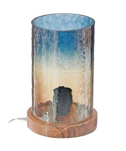 2 TONE HAMMERED GLASS UPLIGHT WITH WOOD BASE