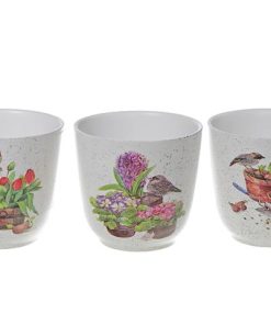 CERAMIC ROUND PLANTERS (GARDEN BIRDS)  (6 DISPLAY)