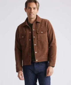 Christina Quince Suede Brown Full-Button Trucker Jacket