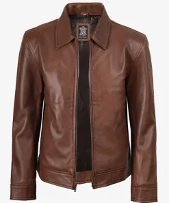 Classic Cognac Harrington Brown Real Leather Jacket