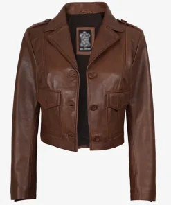 Cognac Lena Brown Cropped Leather Jacket