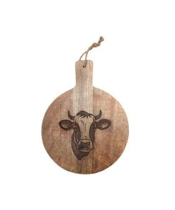 10″ MANGO WOOD ROUND BULL ETCHED CHEESE BOARD