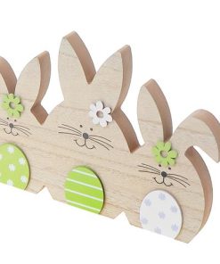 WOODEN TRIPLE EASTER EGG BUNNY DECOR