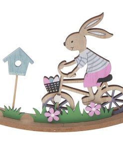 WOODEN BUNNY RIDING ON BICYCLE DECOR