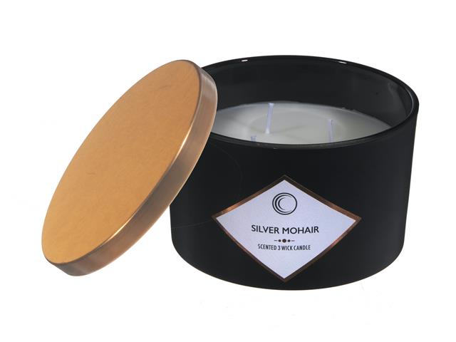 14oz 3 WICK MATTE BLACK SCENTED CANDLE W LID (SILVER MOHAIR)