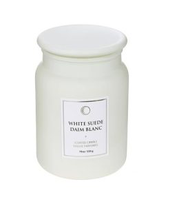 19 OZ LUXE SCENTED CANDLE WITH GLASS LID (WHITE SUEDE)