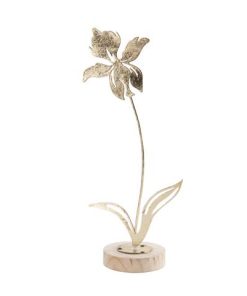 METAL FLOWER DÉCOR ON WOODEN BASE (IRIS) (GOLD)