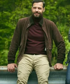 Laurent Lafitte The Takedown Brown Suede Bomber Jacket