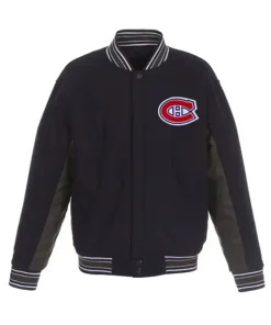 Montreal Canadiens Accent Navy Blue And Charcoal Varsity Jacket