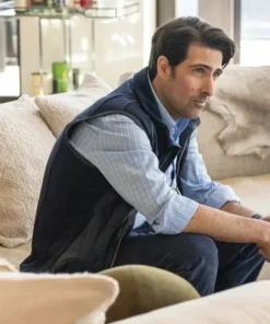 Mountainhead 2025 Jason Schwartzman Blue Quilted Vest