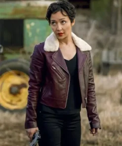 Preacher Ruth Negga Maroon Leather Coat