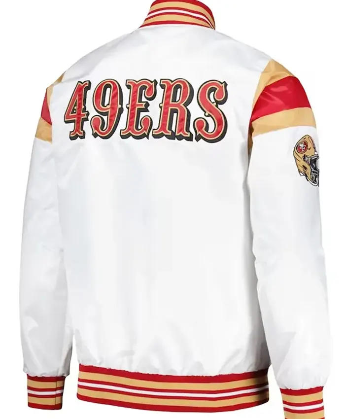 San Francisco 49ers White Varsity Satin Jacket - Image 2