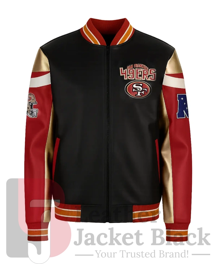SF 49ers Black Bomber Leather Jacket