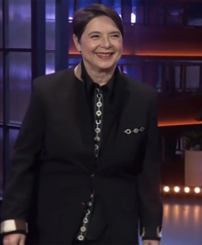 The Kelly Clarkson Show Isabella Rossellini Embellished Trim Black Shirt