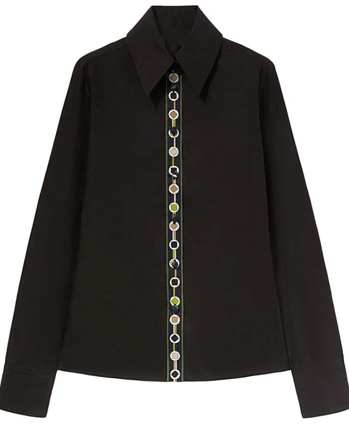 The Kelly Clarkson Show Isabella Rossellini Embellished Trim Black Shirt - Image 2