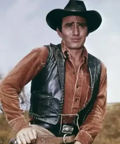 The Virginian James Drury Black Leather Vest