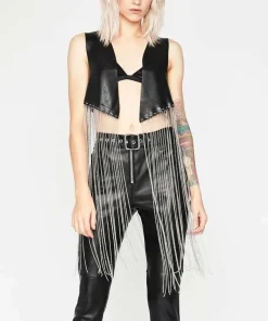 Riverdale S05 Toni Topaz Black Leather Fringe Vest