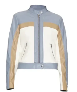 Women’s Colorblock Leather Biker Jacket