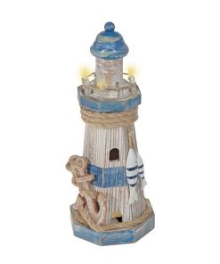 WOODEN LED LIGHTHOUSE WITH ANCHOR (MEDIUM)