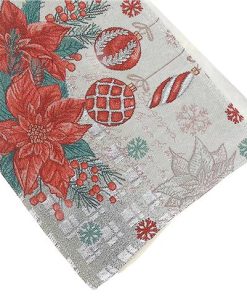 TAPESTRY TABLE RUNNER (POINSETTIA & ORNAMENTS) (54″)