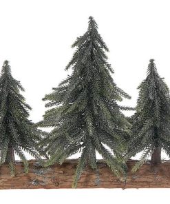 TRIPLE PINE TREE ON WOOD BASE (SILVER GLITTER)