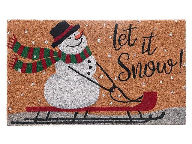 COIR DOOR MAT (SNOWMAN ON SLED – LET IT SNOW)