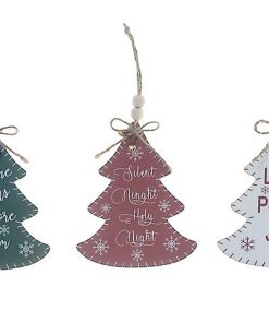 FLAT TREE SHAPE ORMANENT WITH TEXT (ASSTD)