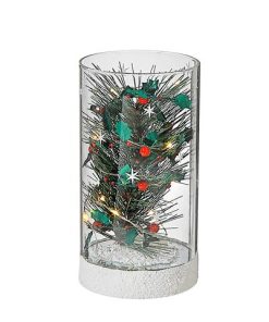 LED CYLINDER GLASS STAND (TREE WITH CARDINAL) (MEDIUM)