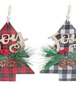 BUFFALO PLAID JOY ON TREE WOOD ORNAMENT (ASSTD)